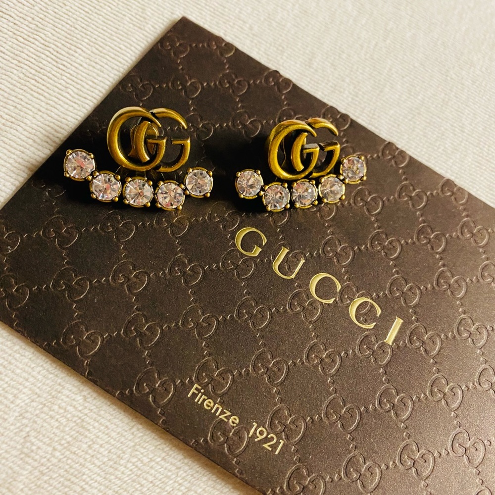 Gucci Logo with Rhinestones Studs